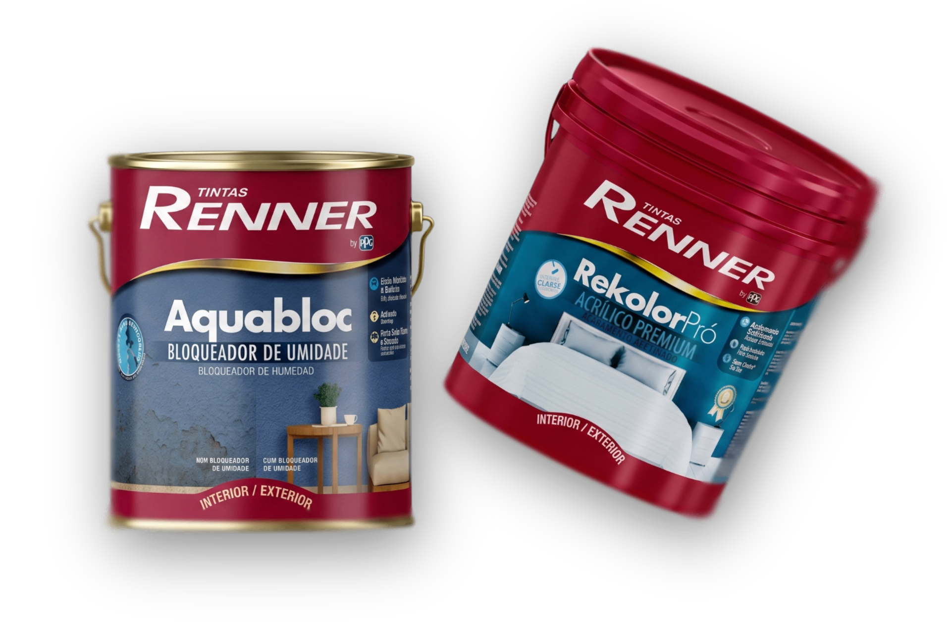Tintas Renner Aquabloc e Rekolor Pró - linha vendida na JR Tintas